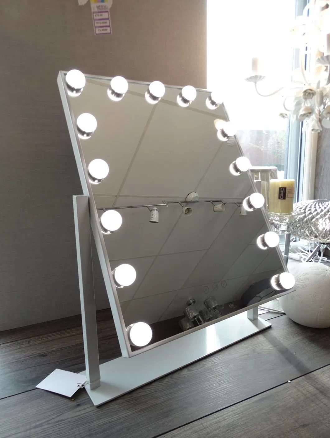 Hollywood Vanity Mirror with Light, Tabletop Makeup Mirror with 15 LED Lights Smart Touch Control 3 Colors Light 360° Rotation