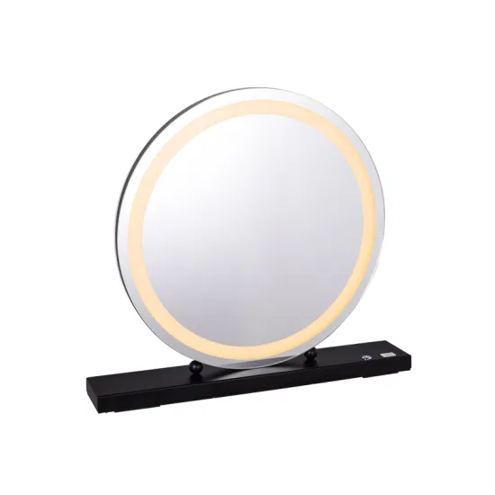 Голливудское зеркало Зеркало для макияжа Современное круглое зеркало с подсветкой Настольное светодиодное зеркало HD с металлической подставкой 3 цвета Зеркало с подсветкой
